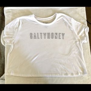 Salty Honey white crop boxy logo tee